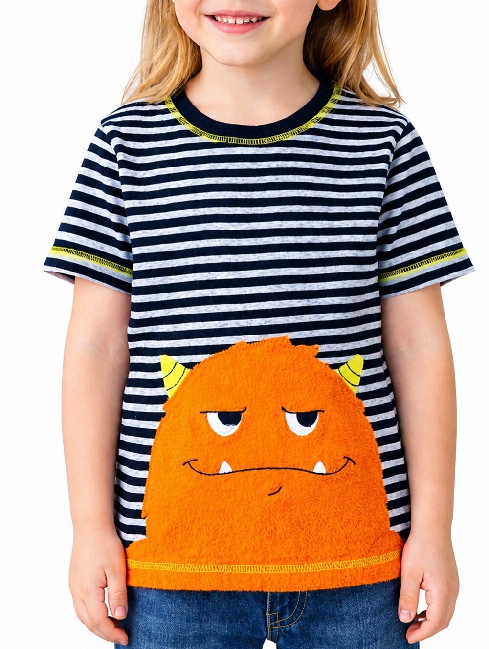 Carter's Kids Size 8 Striped Orange Monster Patch Tee Black White Casual Fun